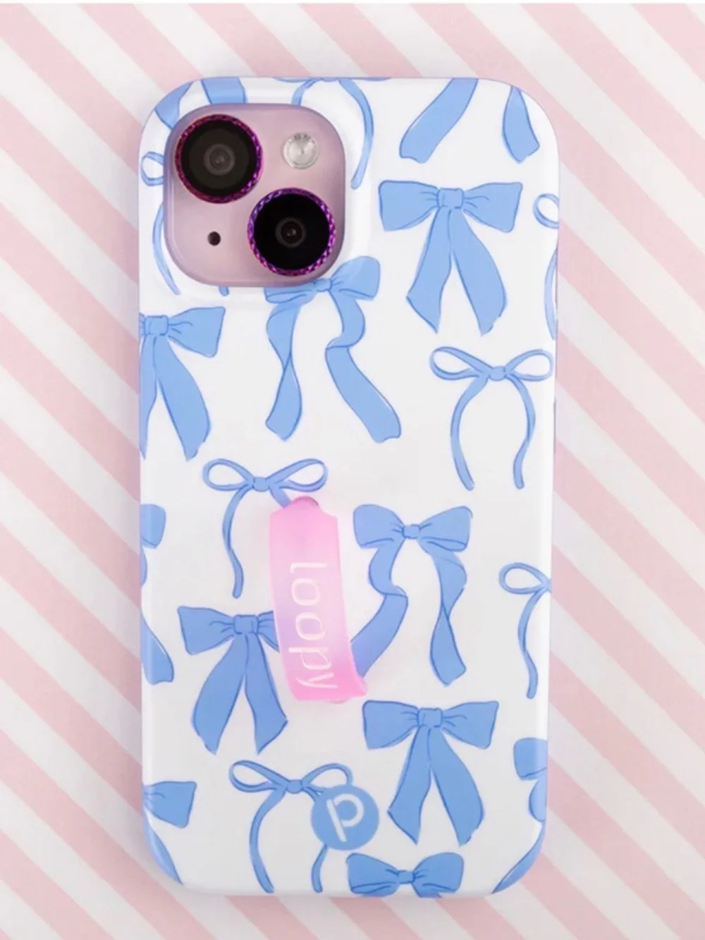Loopy iPhone 16 Pro Max Blue Bows Case, Loop, and Dustbag